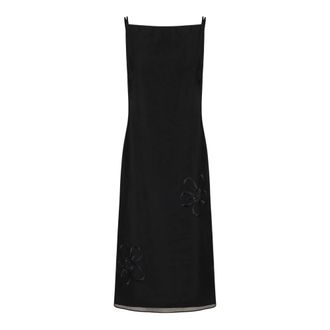Iceberg Mousseline Schede Jurk met Bloemmotief - Dames - Zomerkleedjes - Zwart - S - Katoen - Kleedjes