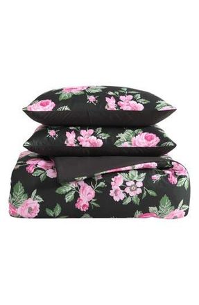 Betsey Johnson Garden Floral Comforter & Sham Set in Black at Nordstrom Rack, Size Queen