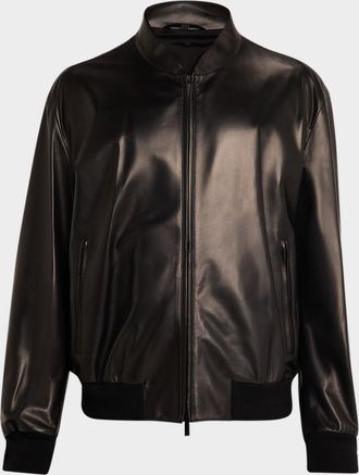 Giorgio Armani Mens Napa Leather Full-Zip Bomber Jacket