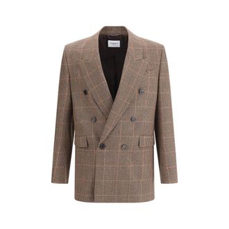 Saint Laurent Mens Check Doublebreasted Blazer - Tan Wool - Size EU 48 (Mens)