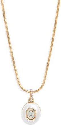Nordstrom Crystal Inlay Oval Pendant Necklace in Clear- White- Gold at Nordstrom Rack