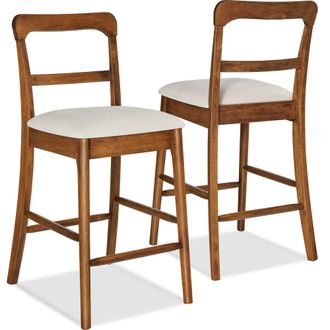 Best Choice Products Counter-Height Farmhouse Stools, Solid Wood w/ Cushion & Backrest, Set of 2