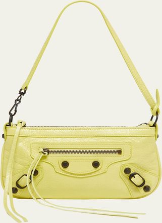 Balenciaga Le City Crinkled Leather Pouch Shoulder Bag