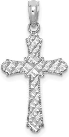 Diamond2Deal 14K White Gold Diamond-cut Striped Cross Charm Pendant