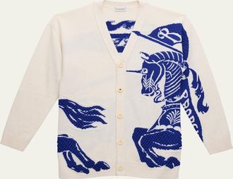 Burberry Boys Bobble EKD Intarsia Wool Cashmere Cardigan, Size 4-12