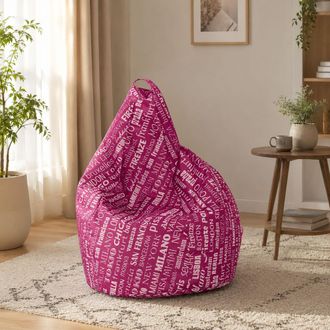 Talamo Italia Dmora Puf Con Letras Fantas&iacute;a, Color Fucsia Y Blanco, Medidas 80 X 120 X 80 Cm, Con Embalaje Reforzado