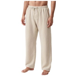 Generic Mens Plain Cotton Linen Trousers Summer Casual Pants Lightweight Jogging Bottoms Mens Linen Pants Wide Leg Drawstring Elastic Waist Loose Fit Trousers