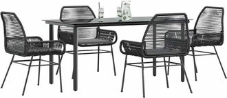 vidaXL Vidaxl - Juego De Comedor Jard&iacute;n 5 Piezas Cojines Rat&aacute;n Sint&eacute;tico Negro