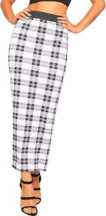 Crazy Girls Women Elasticated Gypsy Long Plain Printed Maxi Skirt.UK 8-26 (12-14, Tartan - White)