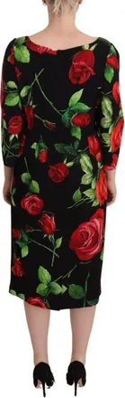 Dolce & Gabbana Womens Black Red Roses Sheath Stretch Silk Dress - Size 4 UK