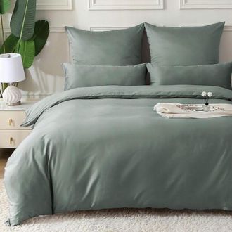 OEM Juego De Cama: 2 Edredones 135x200 Y 2 Almohadas 80x80, Algod&oacute;n, Oliva