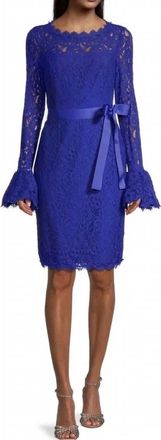 Nue By Shani Bell Sleeve Lace Sheath Dress In Blue