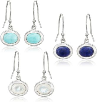 Ross-Simons Multi-Gemstone Jewelry Set: 3 Pairs Of Drop Earrings in Sterling Silver