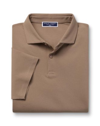 CHARLES TYRWHITT Smart Pique Cotton Polo - Camel Size Large by Charles Tyrwhitt