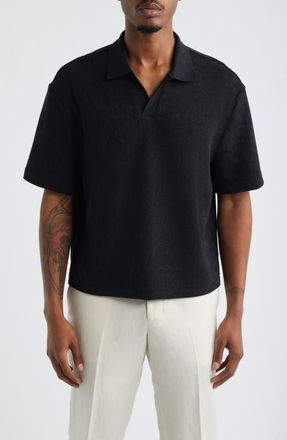 Open Edit Knit Johnny Collar Polo in Black at Nordstrom, Size X-Small