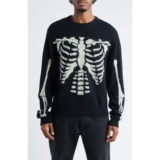 Market Skelly Intarsia Wool Blend Sweater in Black/White at Nordstrom Rack, Size Xx-Large
