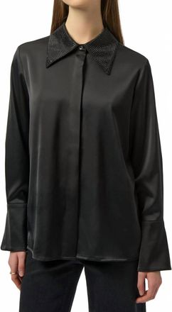 Joseph Ribkoff Satin Button-Front Blouse With Embellished Collar In Black