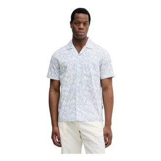 Michael Kors Floral Stretch Cotton Short-Sleeve Shirt - Heren - Korte mouwen Overhemden - Blauw - XL - Katoen - Overhemden
