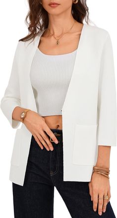 Grace Karin Womens Cardigans Spring Elegant V Neck 3/4 Sleeve Business Office Bolero L Ivory