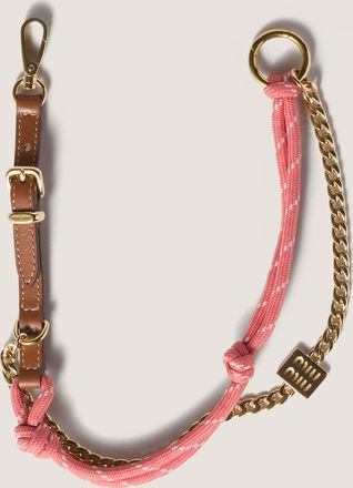 Miu Miu Leather, cord and metal trick keyring