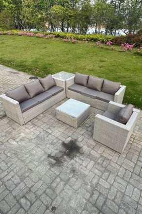 Fimous Light Grey Rattan Garden Outdoor Lounge Sofa Set Chair Sofa Side Table