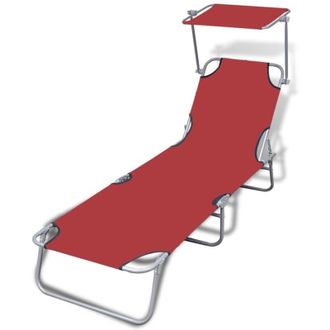 vidaXL Vidaxl - Lettino Prendisole Pieghevole Tettuccio Acciaio e Tessuto Rosso