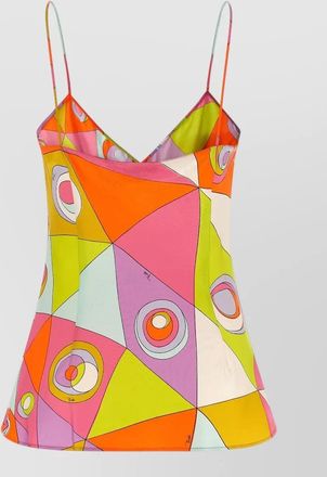 Pucci silk top geometric pattern spaghetti straps v neckline