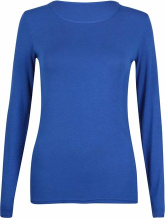 Purple Hanger New Womens Plain Long Sleeve T-Shirt Ladies Casual Round Crew Neck Plus Size Everyday Top Royal Blue Size 18