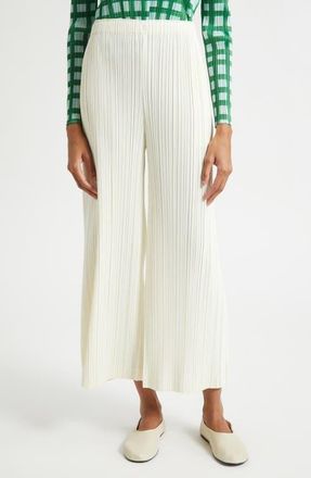 Issey Miyake Opaque Pleated Crop Wide Leg Pants in Off White at Nordstrom, Size 4