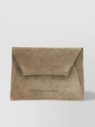 Brunello Cucinelli suede envelope clutch chain strap
