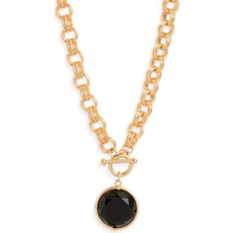 Karine Sultan Cabochon Pendant Necklace in Black/gold at Nordstrom