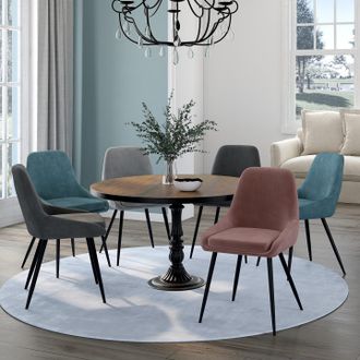 IDMarket Lote De 6 Sillas Mixtas De Terciopelo Thalya Azul Pastel X2, Gris Oscuro X2, Gris Claro Y Rosa Con Reposabrazos