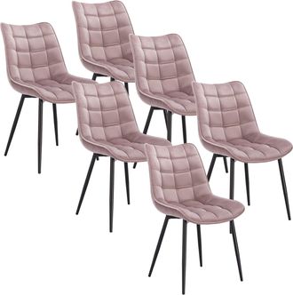 Woltu Woltu Pack De 6 Sillas De Comedor Asiento De Terciopelo Silla Dise&ntilde;o Silla Tapizada Estructura Met&aacute;lica Sill&oacute;n Con Respaldo Silla De Cocina Rosa