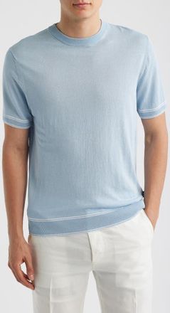 BOSS Norberto Linen Blend Short Sleeve Sweater in Light/pastel Blue at Nordstrom, Size Xx-Large