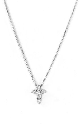 Roberto Coin Tiny Treasures Diamond Cross Pendant Necklace in White at Nordstrom