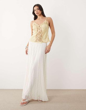 Gina Tricot Gina Tricot - Gonna lunga in pizzo bianco sporco