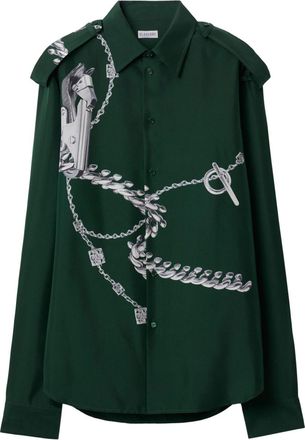 Burberry Knight Accessories-print silk shirt - men - Mother of Pearl/Silk - S - Green