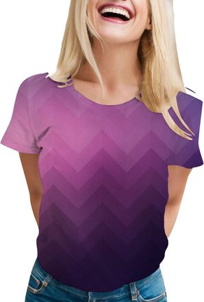 Generic Ladies Short Sleeves T Shirts Basic Blouse Tunic Womens Round Neck Gradient Printed Loose Casual Short Sleeved T Shirt T Shirt Tops (Purple, M)