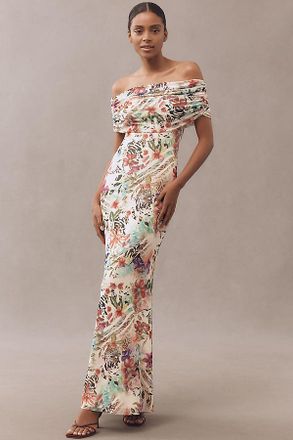 AFRM McCall Off-the-Shoulder Stretch Mesh Maxi Dress