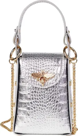 Persaman New York Anette Croc-Embossed Leather Crossbody Bag in Platinum at Nordstrom Rack