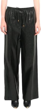 Michael Kors Faux Leather Broeken - Dames - Wijde Broeken - Zwart - M - Katoen - Broeken