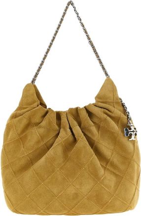 Tory Burch Borsa a spalla in camoscio trapuntato con tracolla a catena - - Bags - Donna - Beige - ONE SIZE