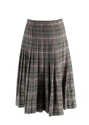 Ermanno Scervino Check Pleated Wool-Blend Skirt Size S