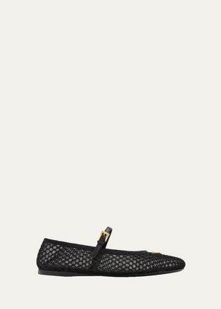 Prada Triangle Logo Mesh Mary Jane Ballerina Flats