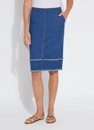 Lyss&eacute; Evelina Fringed Denim Pencil Skirt
