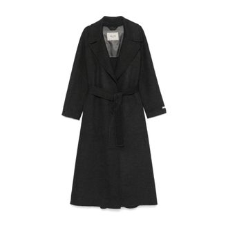 Palt&ograve; Grijze Geriemde Wollen Jas - Dames - Mantels - Grijs - Maat: 3XL Wol