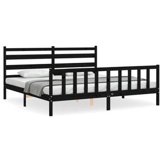 Berkfield Home Bed Frame with Headboard Black 200x200 cm Solid Wood