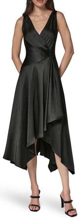 DKNY Hammered Satin Handkerchief Hem Dress in Black at Nordstrom, Size 16