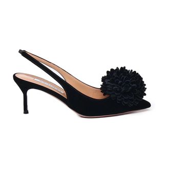 Aquazzura Pumps, female, Black, 6 UK, Black Heeled Pompon Slip-on Shoes