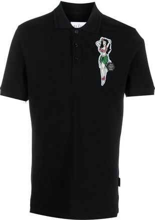 Philipp Plein logo-patch polo shirt - men - Cotton - S - Black
